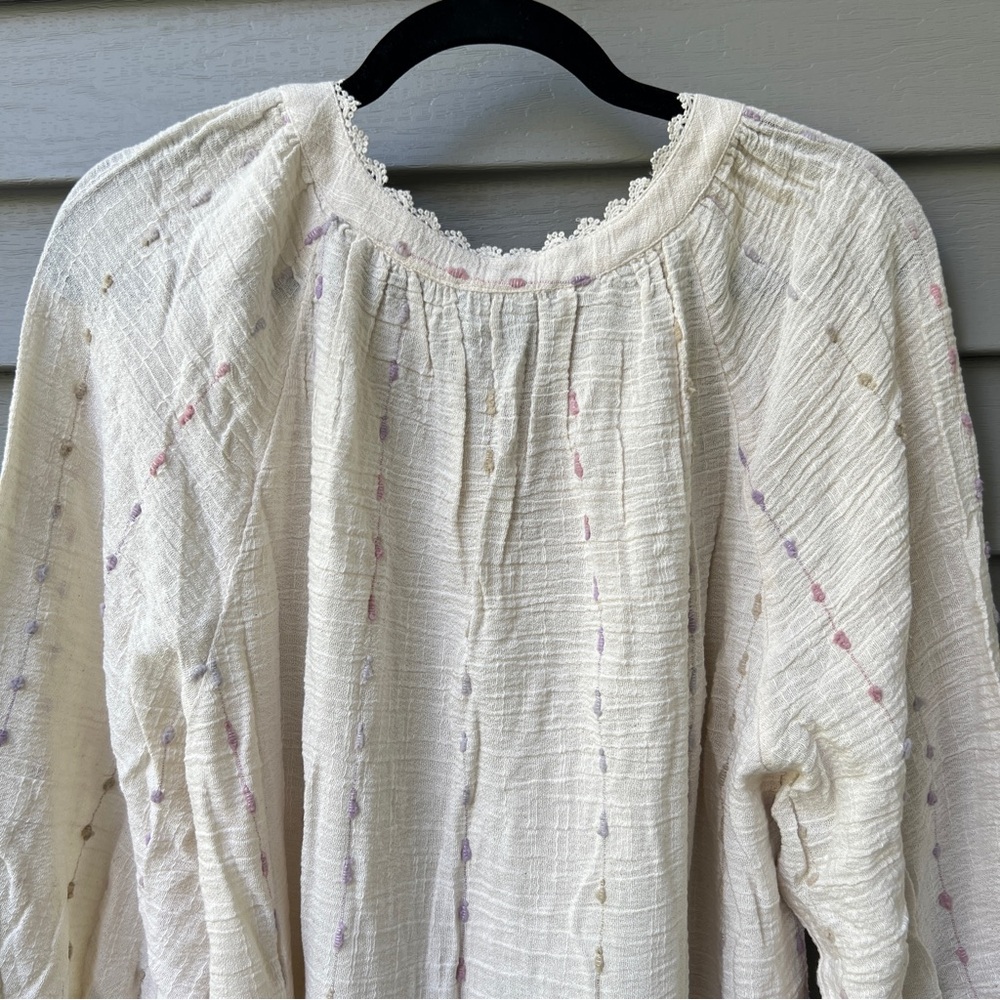 Democracy Crochet Detail Blouse Plus Size 2X Split V-Neck Braided Tie Front Boho - Picture 7 of 16